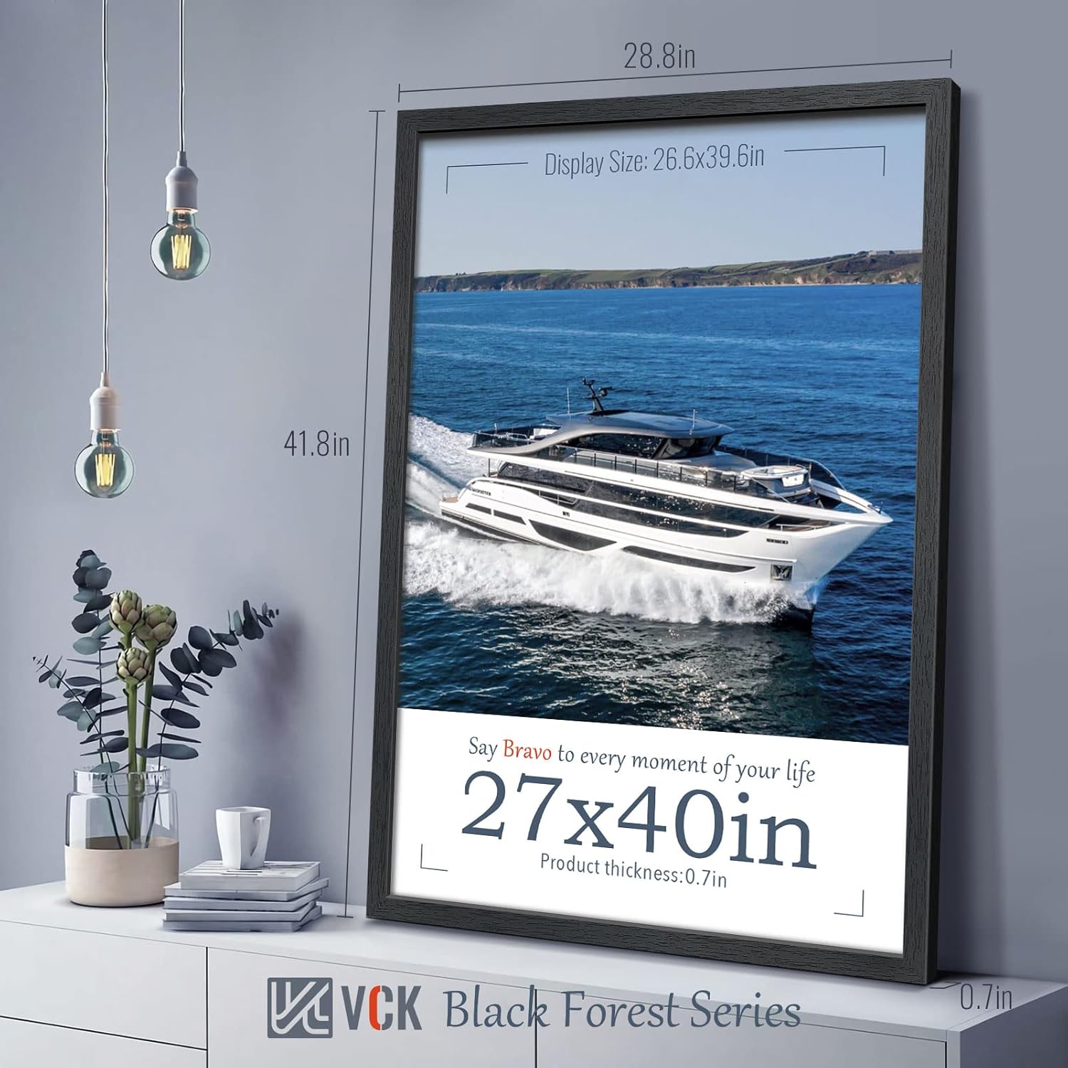 VCK 27x40 Solid Wood Poster Frames Set of 3, Exclusive Woodgrain Black Picture Frame, Wall Mounting