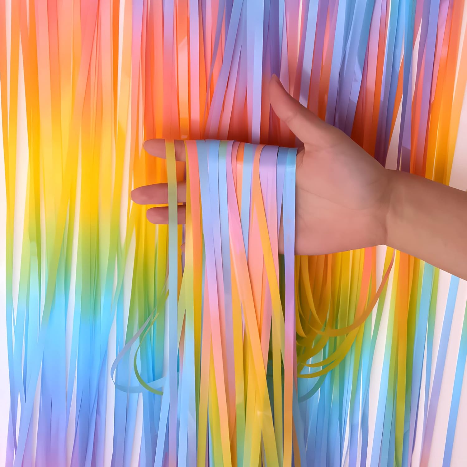 Gradient Pastel Foil Fringe Curtain - GREATRIL Pastel Color Backdrop Streamers for Kids