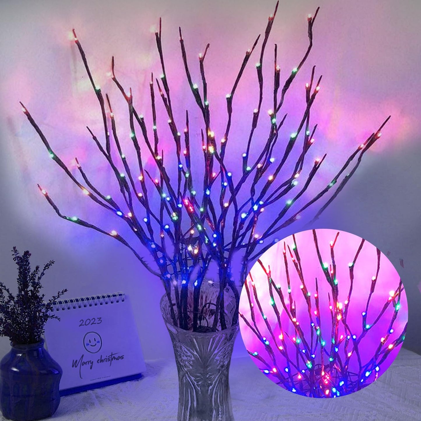 DK177 2 Pack Led Branch Light Battery Operated Lighted Branch Vase Filler Willow Tree Artificial