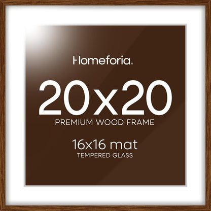 Homeforia 20x20 Brown Picture Frame, High End Dark Oak 20 x 20 Square Wood Frame with Mat 16 x 16