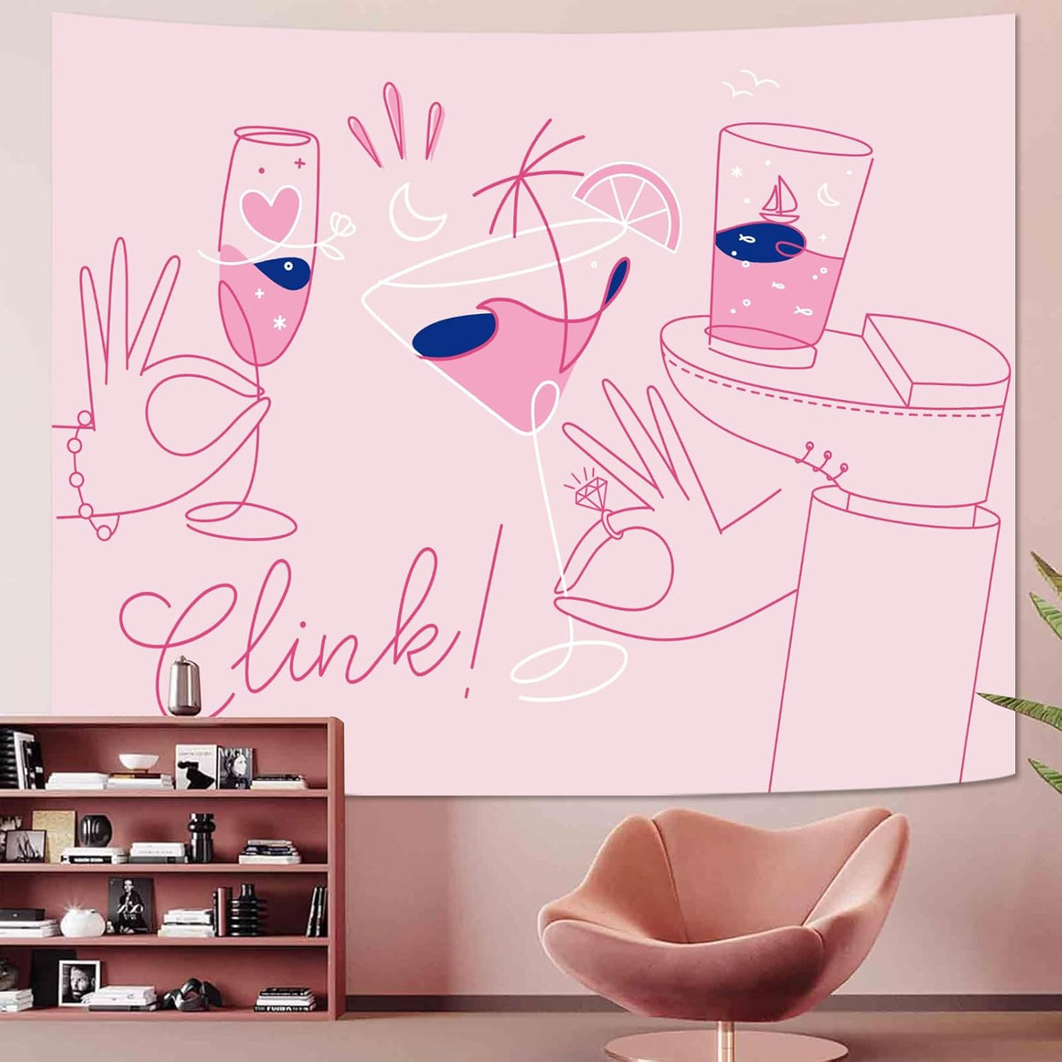 Lunerfex Y2K Tapestry Pink Party Wall Tapestry, Cute Tapestries for Bedroom Funny Tapestries Wall