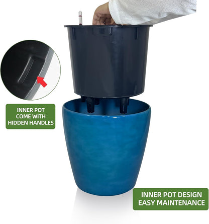 Dexceder 13x12 Self Watering Planter with Wheels Indoor Outdoor, Inner Pot Design, Thickened Large