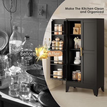 51" H Metal Kitchen Pantry Storage Cabinet, Freestanding Cupboard Storage Cabinet with Doors and