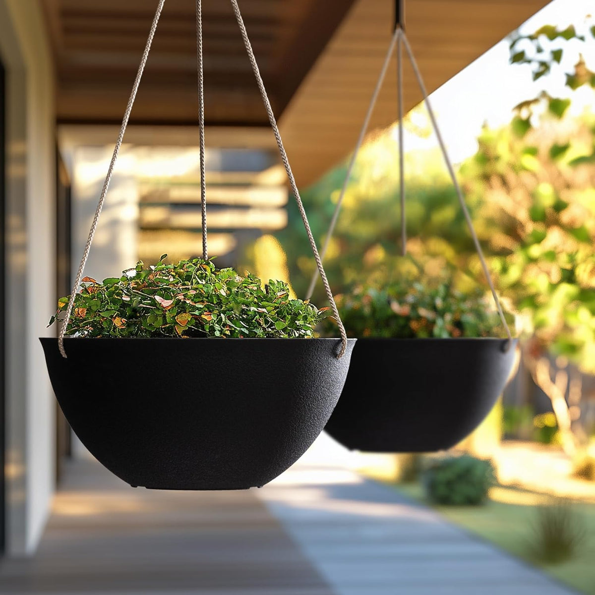 LA JOLIE MUSE Hanging Planters for Outdoor Plants, Large Hanging Planter with Drain Holes, Black