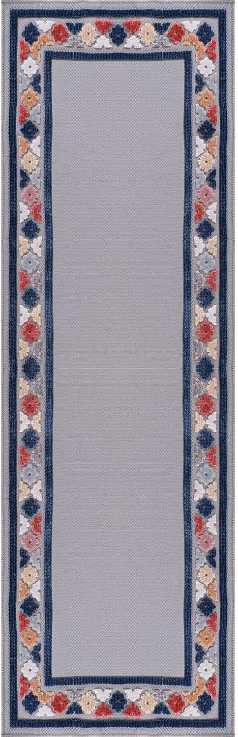 Beverly Rug Outdoor Runner Rug 2x7 Modern Floral Bordered Area Rugs for Indoor and Outdoor Patio