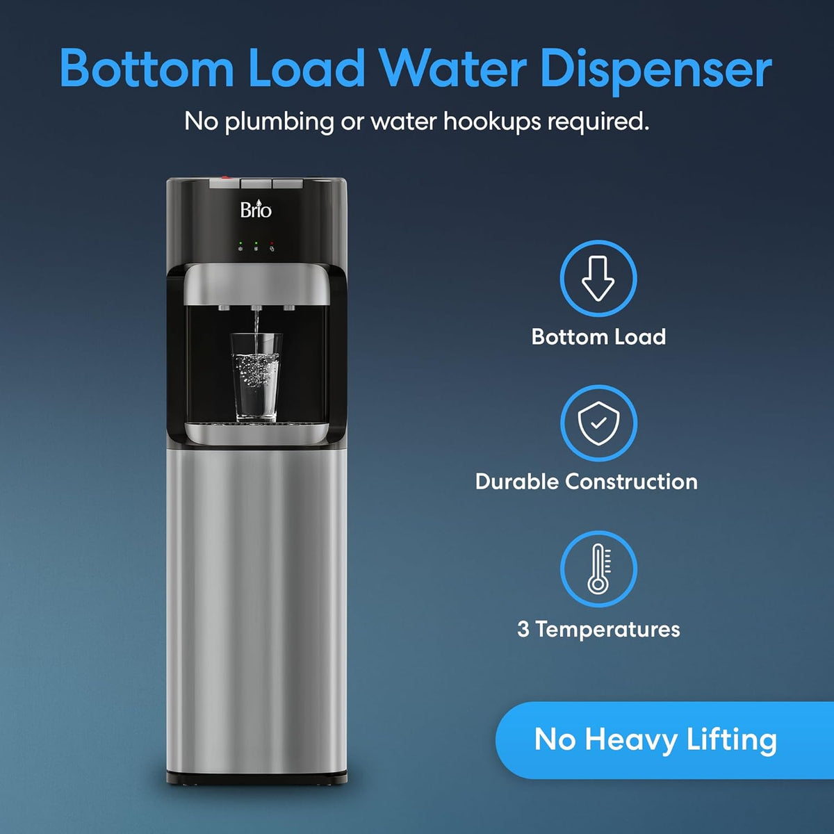 Brio Bottom Loading Water Cooler Dispenser for 5 Gallon Bottles - 3 Temperatures with Hot, Room &