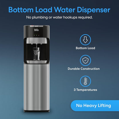Brio Bottom Loading Water Cooler Dispenser for 5 Gallon Bottles - 3 Temperatures with Hot, Room &