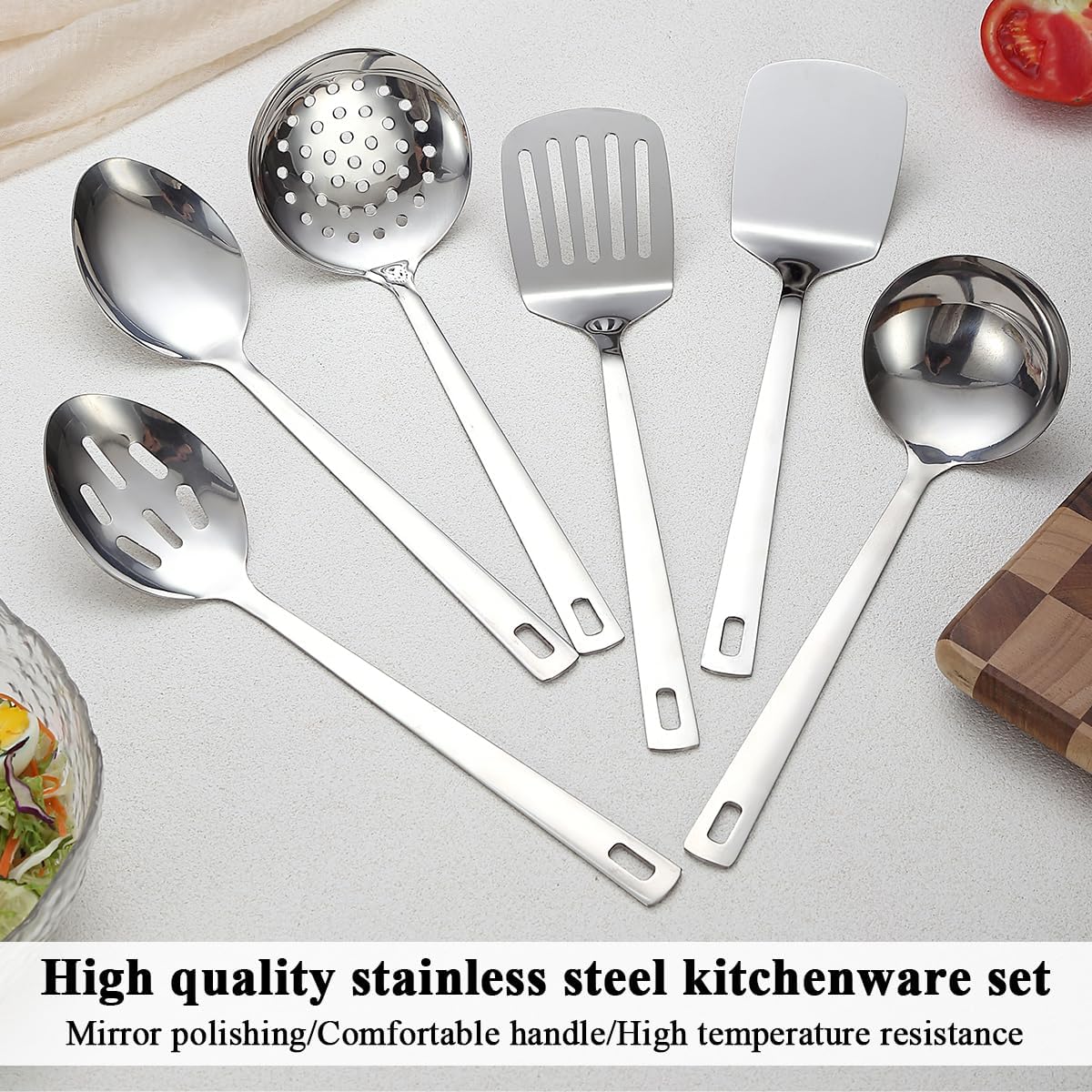 Evanda Kitchen Utensils Set 6pcs, Stainless Steel Cooking Utensils Set, Heavy Duty Kitchen Tools