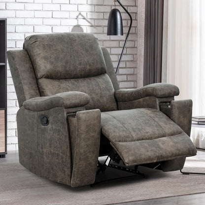 EBELLO Grey Recliner Chair, Single Overstuffed Sofa Recliners, Breathable Faux Leather Manual