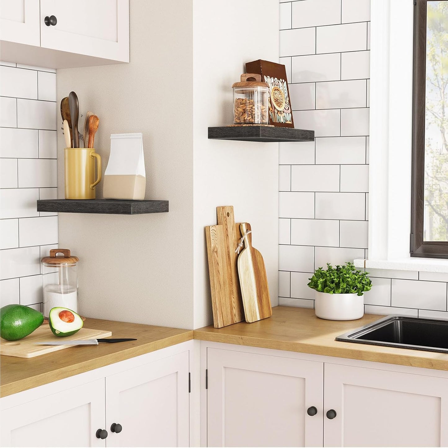 HOOBRO Floating Shelves for Wall, Wall Mounted Shelf Set of 2, 15.7" Hanging Shelf with Invisible