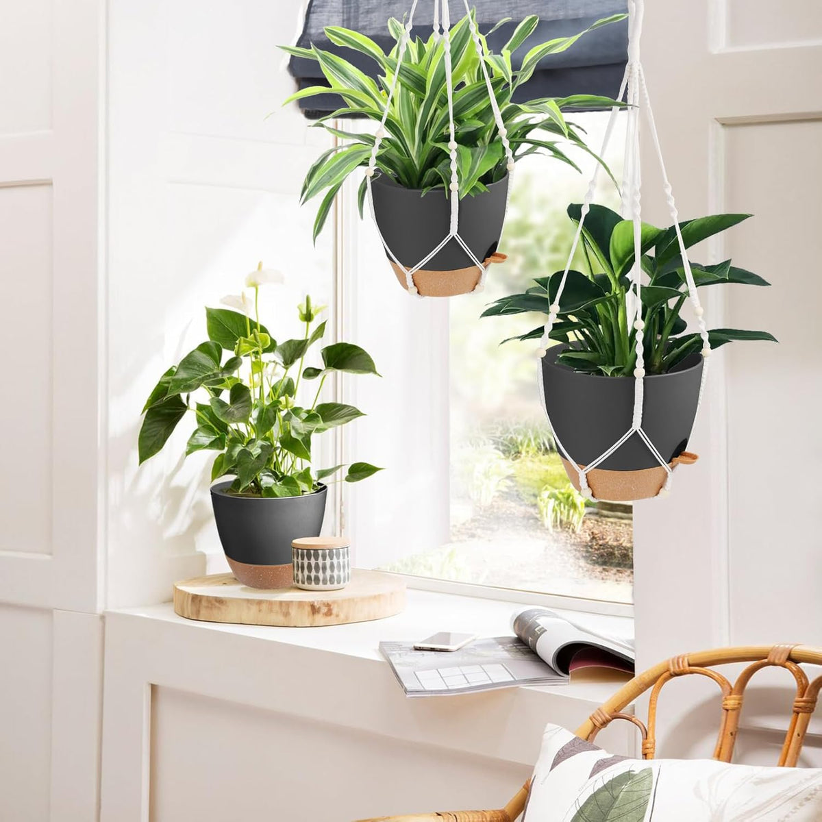 41.5 Inch Macrame Plant Hanger Indoor Outdoor with 12 Inch Flower Pot, Hanging Planter for Plants