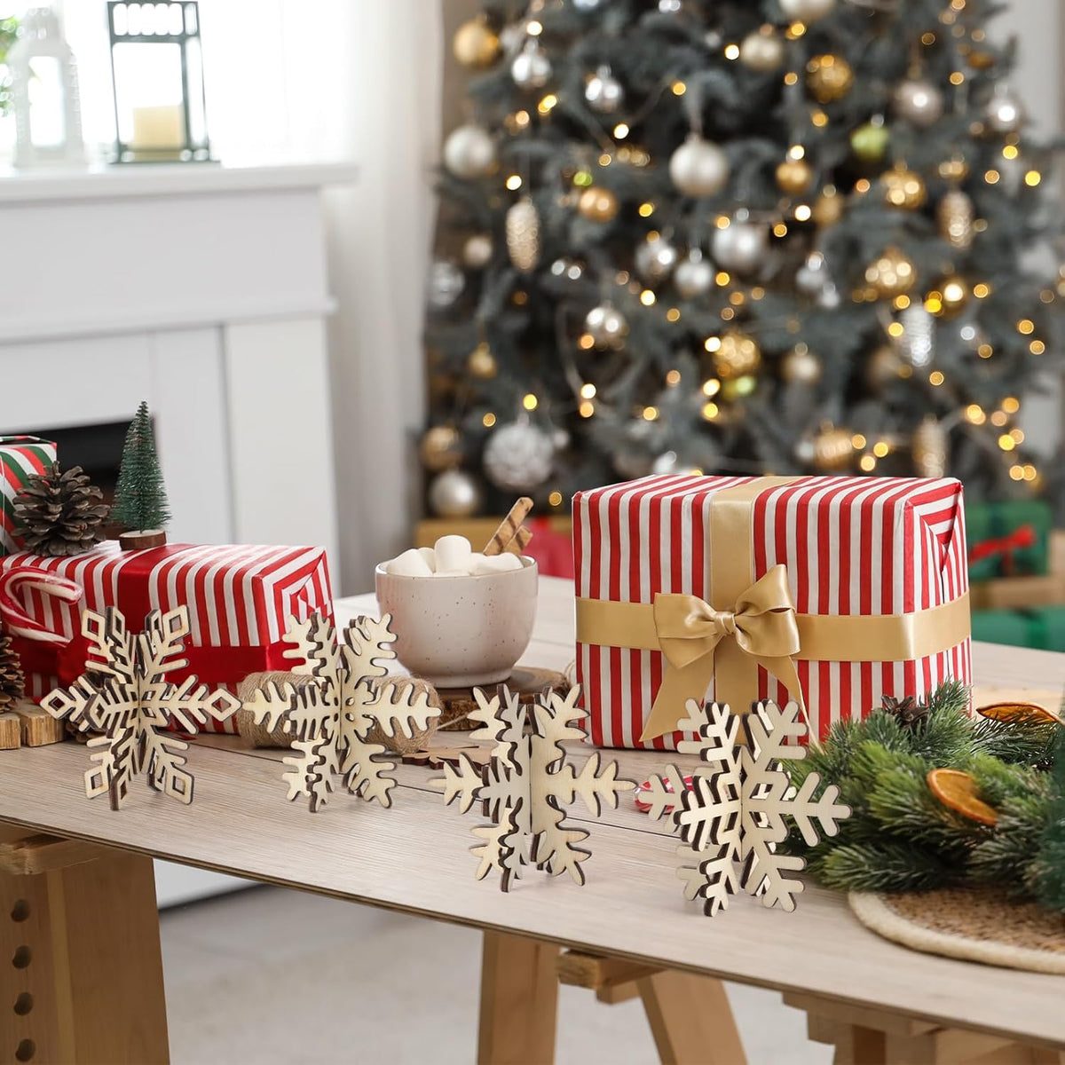 COCHIE DIY 3D Snowflake Wood Crafts to Paint for Kids Adults, Paintable Unfinished Wooden Slices