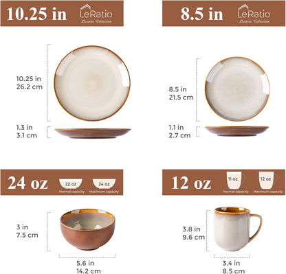 LERATIO Ceramic Dinnerware Sets for 4,16-Piece Reactive Glaze Plates and Bowls Set with Mugs,Highly
