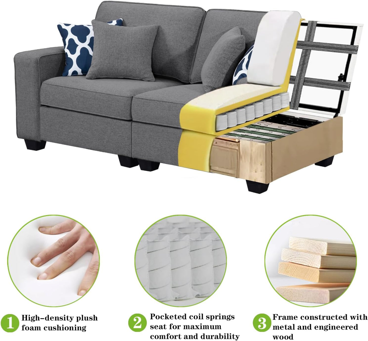 L Lengend Vansen Modular Sectional Sofa U Shaped Couch with Ottoman Modern Reversible Corner