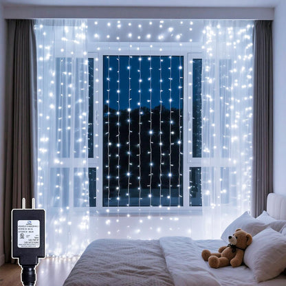 300 LED Curtain String Lights 9.8FT Plug in Fairy Lights with Timer and 8 Modes, Waterproof Window