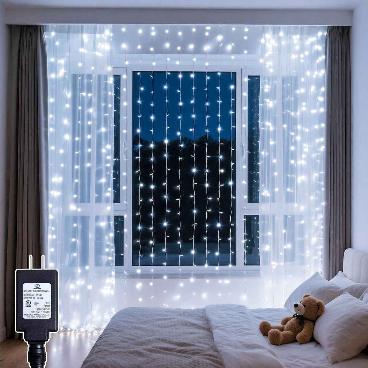 200 LED Curtain String Lights 9.8 * 6.6FT Plug in Fairy with Timer and 8 Modes, Waterproof Window