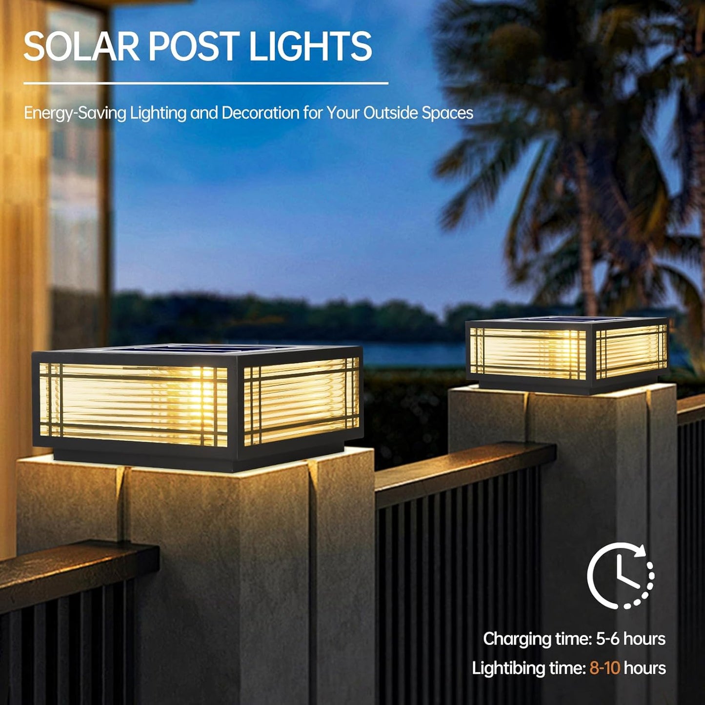 SLAWA Solar Post Light Fixture Exterior Pillar Light with LED Solar Power Column Caps Lamps