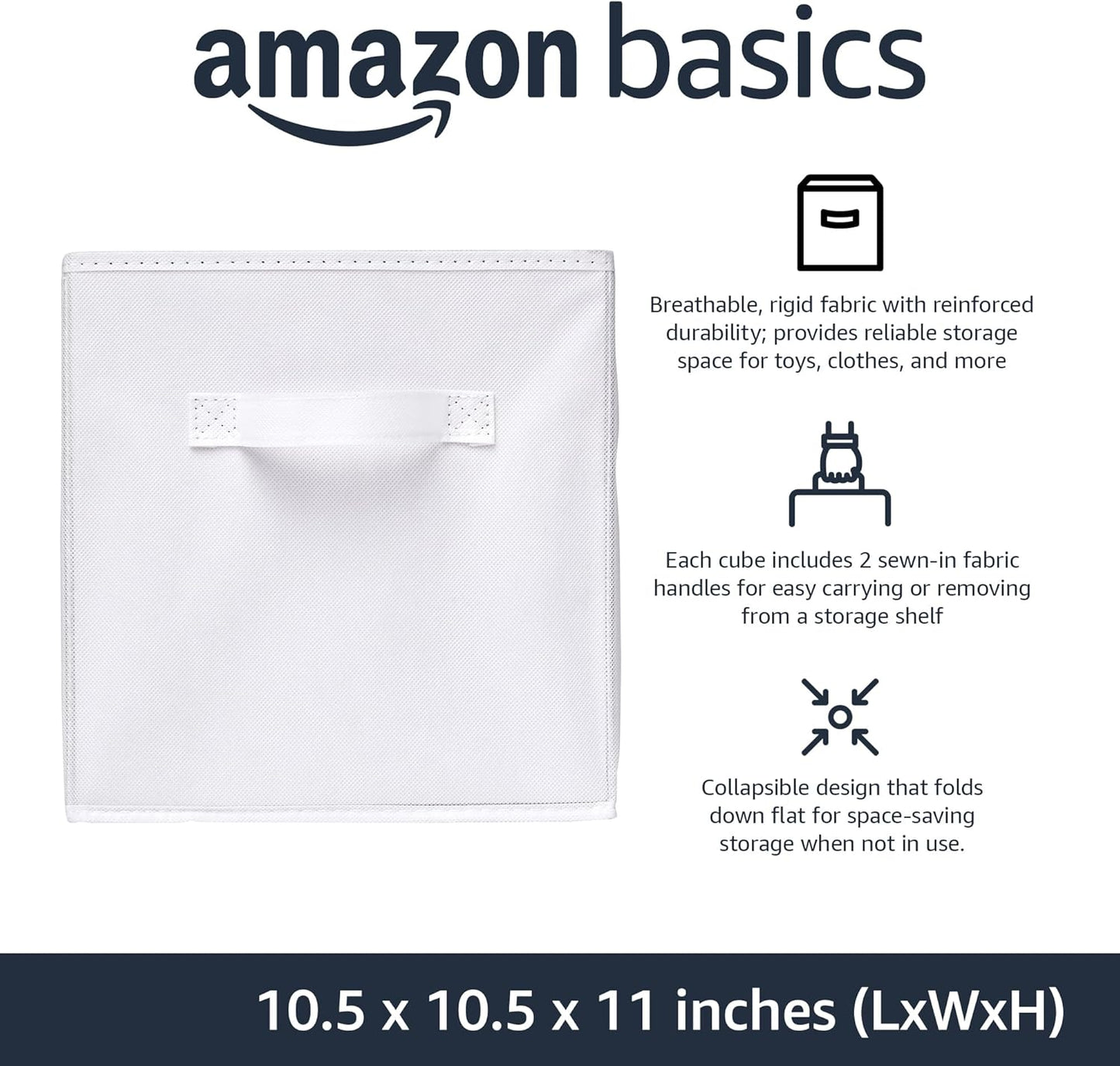 Amazon Basics Collapsible Fabric Storage Cubes Organizer with Handles, Sturdy, White