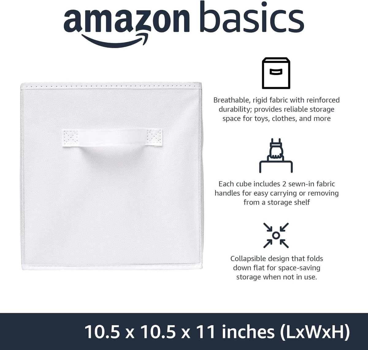 Amazon Basics Collapsible Fabric Storage Cubes Organizer with Handles, Sturdy, White