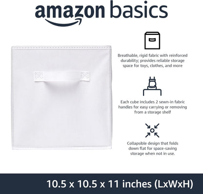 Amazon Basics Collapsible Fabric Storage Cubes Organizer with Handles, Sturdy, White