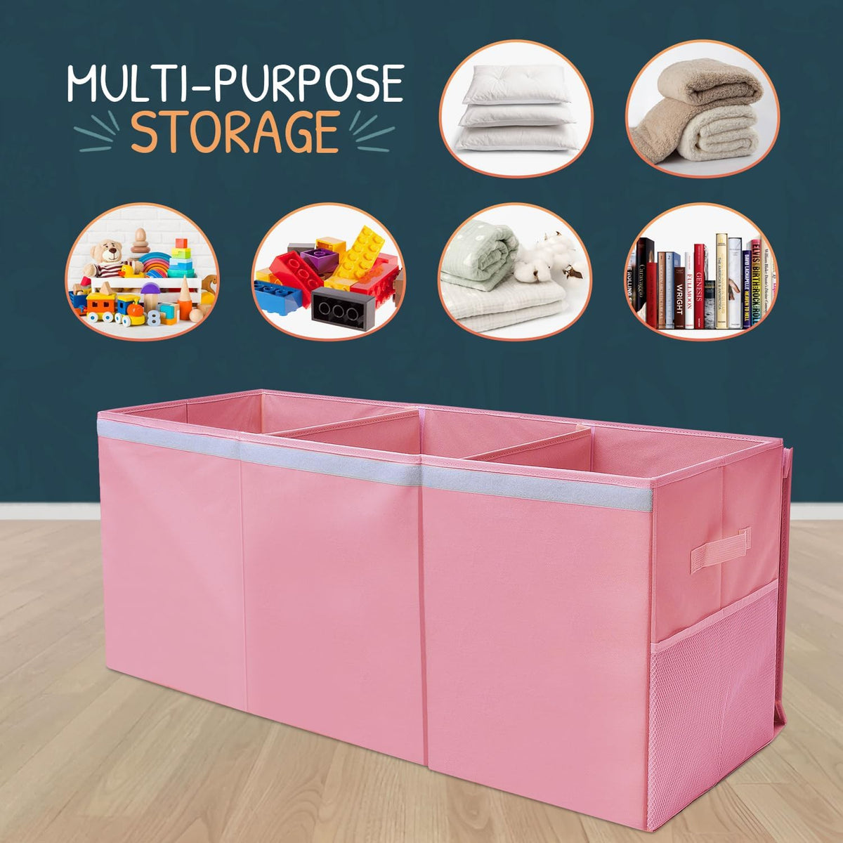 Extra Large Toy Storage Organizer with Lid - Sturdy, Collapsible Toy Chest Storage Box Design