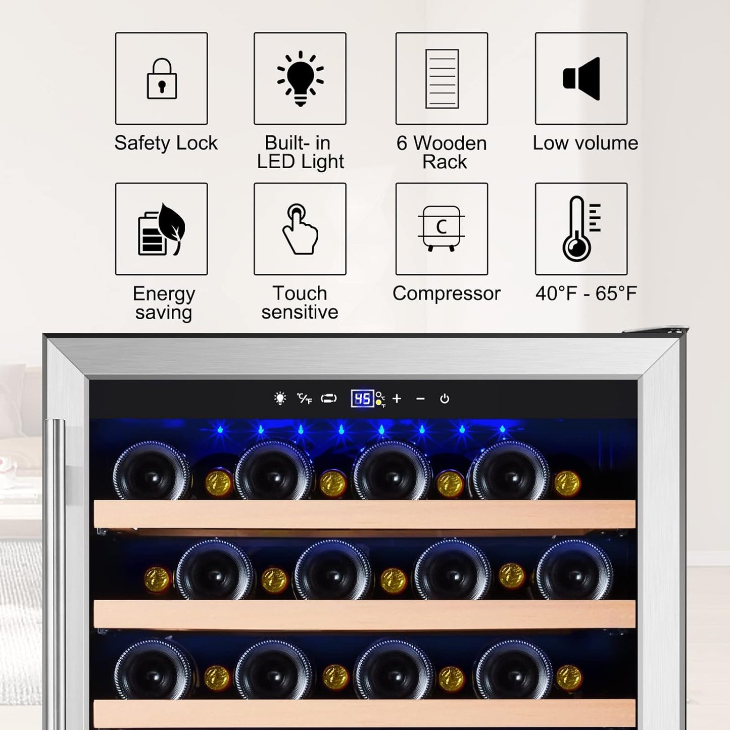 Tylza 24 Inch Wine Cooler Refrigerator, 51 Bottle Built-in or Freestanding, 24'' Fridge with