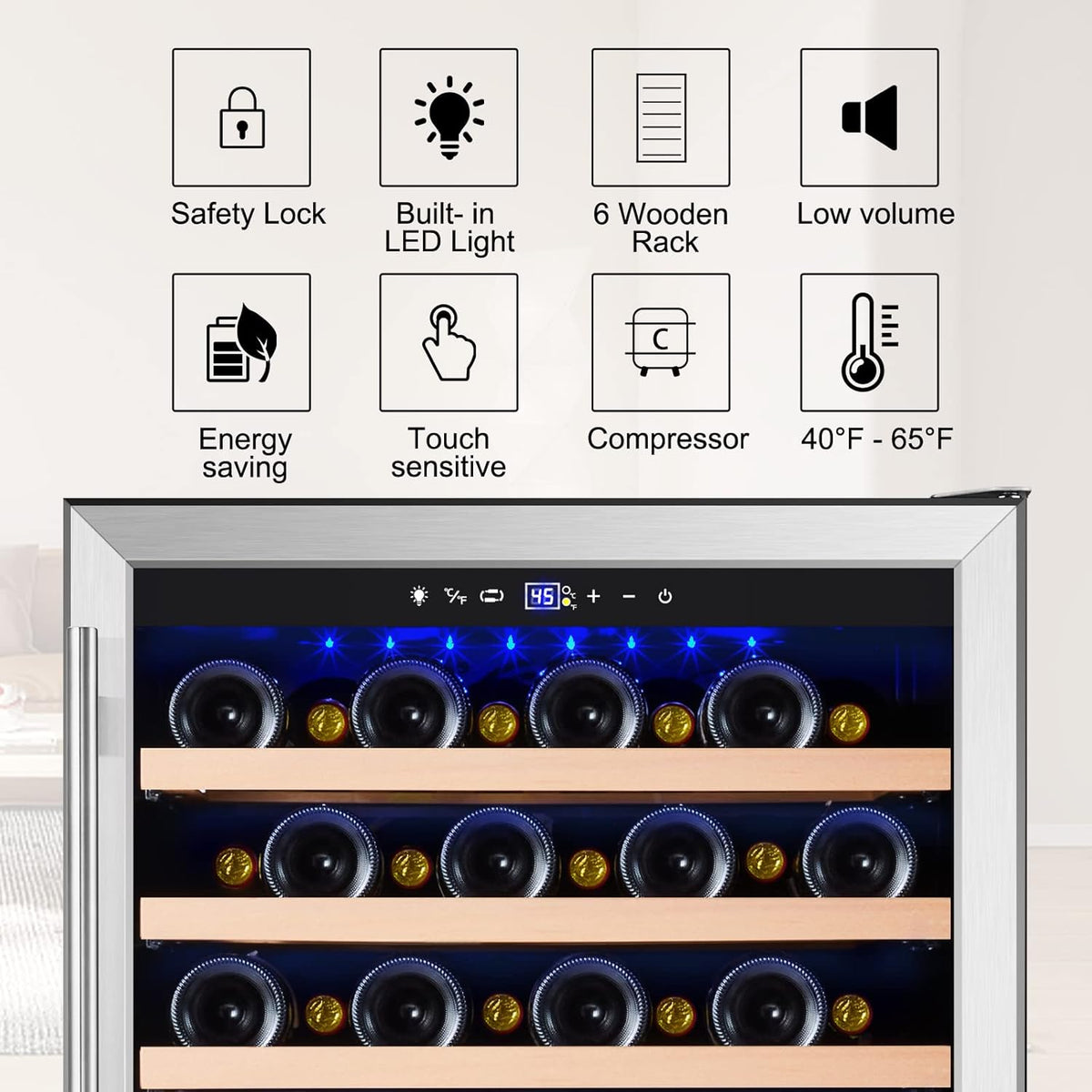 Tylza 24 Inch Wine Cooler Refrigerator, 51 Bottle Built-in or Freestanding, 24'' Fridge with