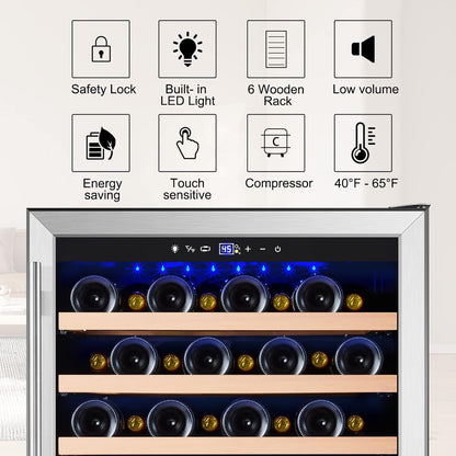 Tylza 24 Inch Wine Cooler Refrigerator, 51 Bottle Built-in or Freestanding, 24'' Fridge with