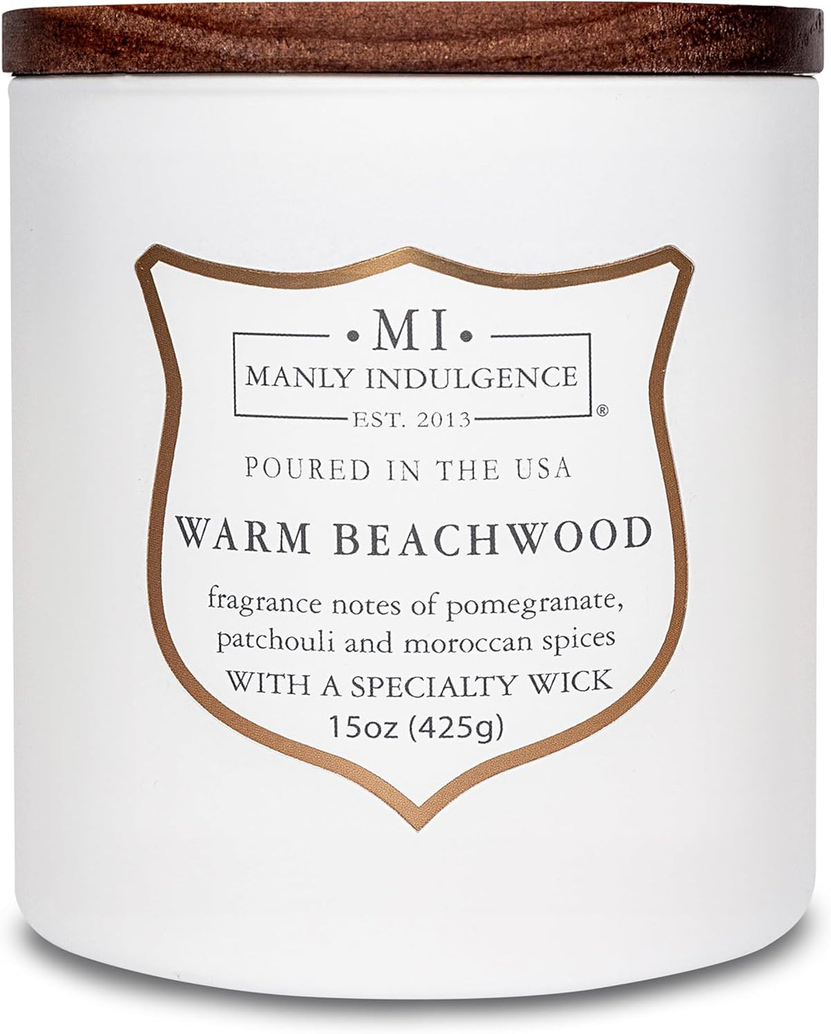 Manly Indulgence Warm Beachwood Scented Candles for Men, 15 oz Wooden Wick, Premium Soy Blend Wax