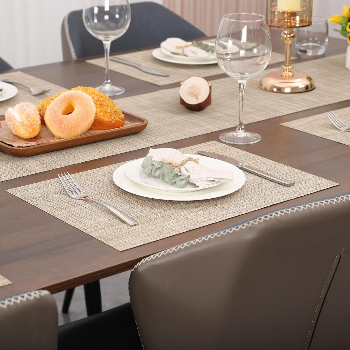 Myir JUN Placemats Set of 8, Vinyl Woven Placemats Place Mats Indoor Set of 8 Washable Table Mats