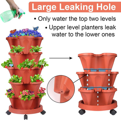 DUNCHATY Stackable Planter, Vertical Strawberry Planter with Garen Tool Set, Self Watering Garden
