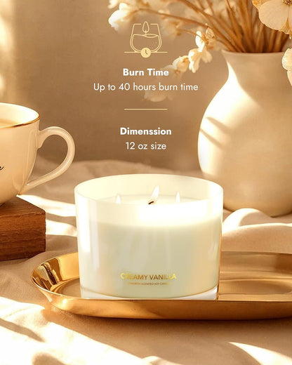 96NORTH Creamy Vanilla Scented Candles | Large 3 Wick Jar Candle | Up to 40 Hours Burning Time |