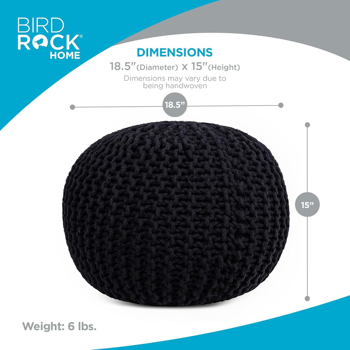 BIRDROCK HOME Round Pouf Ottoman | Cotton Braided Foot Stool with Bean Bag Filling | Boho Foot Rest