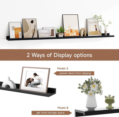 Floating Picture Ledge Shelves for Wall Set of 2, 55 Inches Picture Shelf with Ledge, Nursery Book