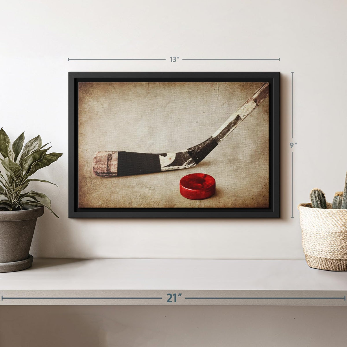 Elephant Stock Vintage Ice Hockey Wall Art - Horizontal Framed Canvas - 1-Piece Hallway Wall Decor