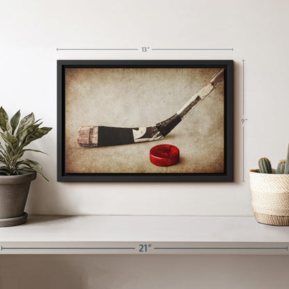 Elephant Stock Vintage Ice Hockey Wall Art - Horizontal Framed Canvas - 1-Piece Hallway Wall Decor
