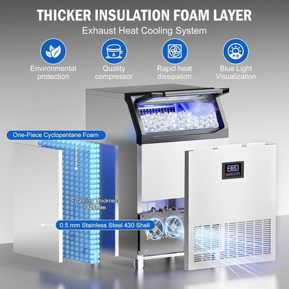 Commercial Ice Maker Machine 350 LBS/24H, 136 Ice Trays Freestanding & Undercounter Ice Machine