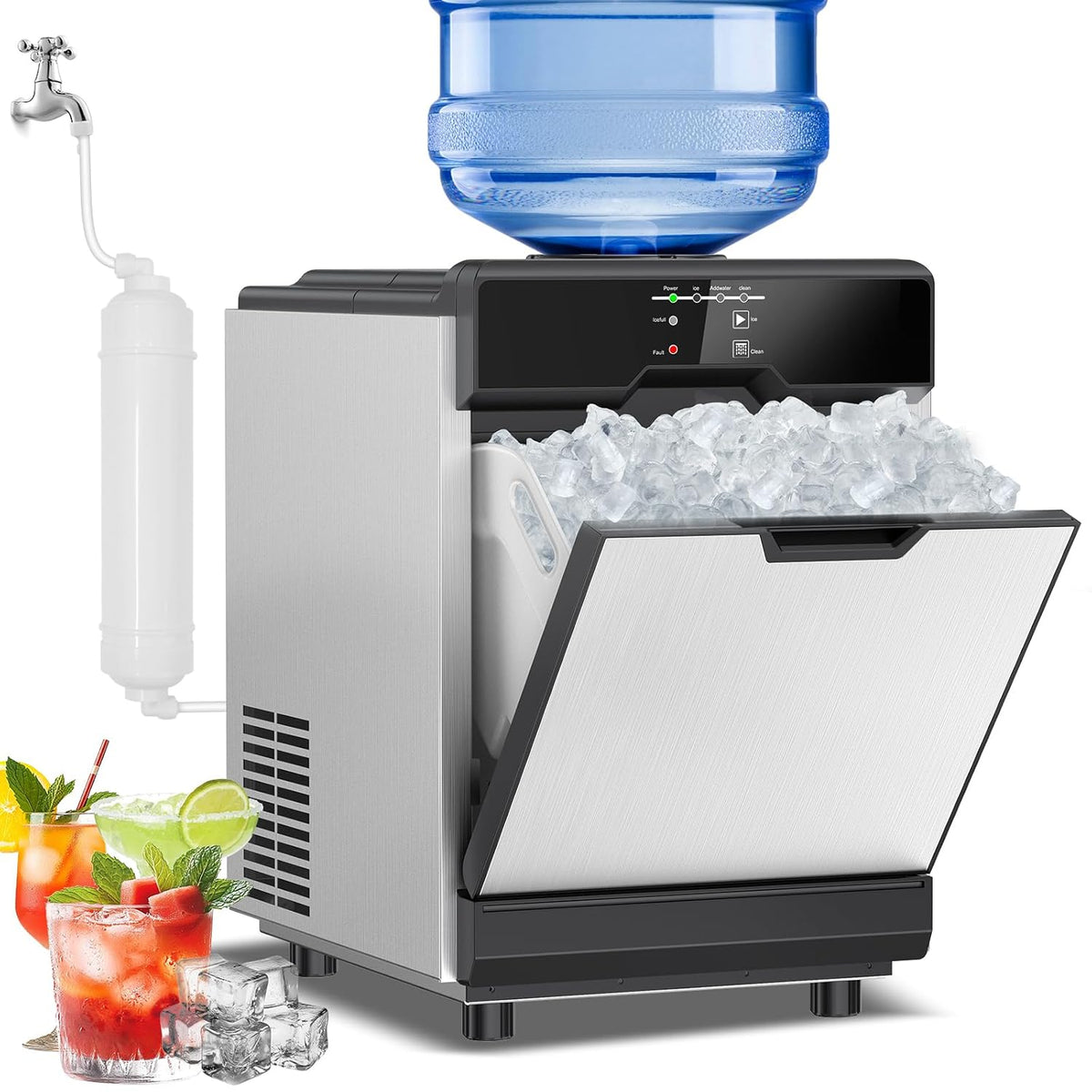Nugget Ice Maker Countertop, 40 LBS/Day with 10 LBS Storage Bin, Freestanding/Countertop Ice Maker