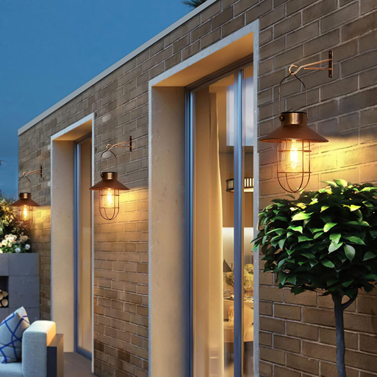 pearlstar Solar Lanterns Outdoor Metal Solar Powered Hanging Lights Waterproof for Barn Wall Yard