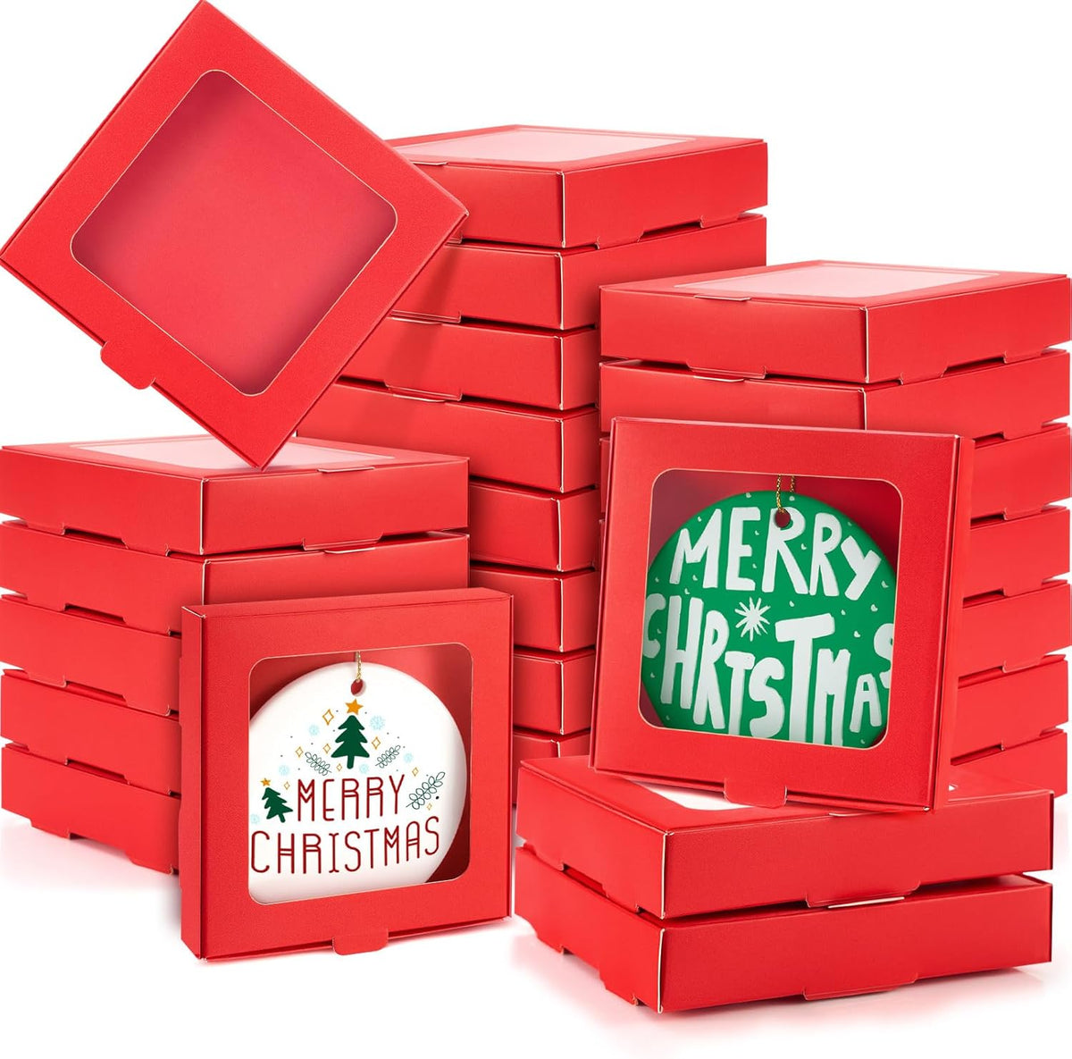 25 Pcs Sublimation Ornament Blanks Box 3.6"x3.6"x0.7" Christmas Ornaments Holder Ceramic Discs