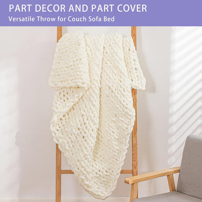 Bigacogo Chunky Knit Throw Blanket for Couch, 60x80 inches, 100% Hand Knitted with Thick Jumbo