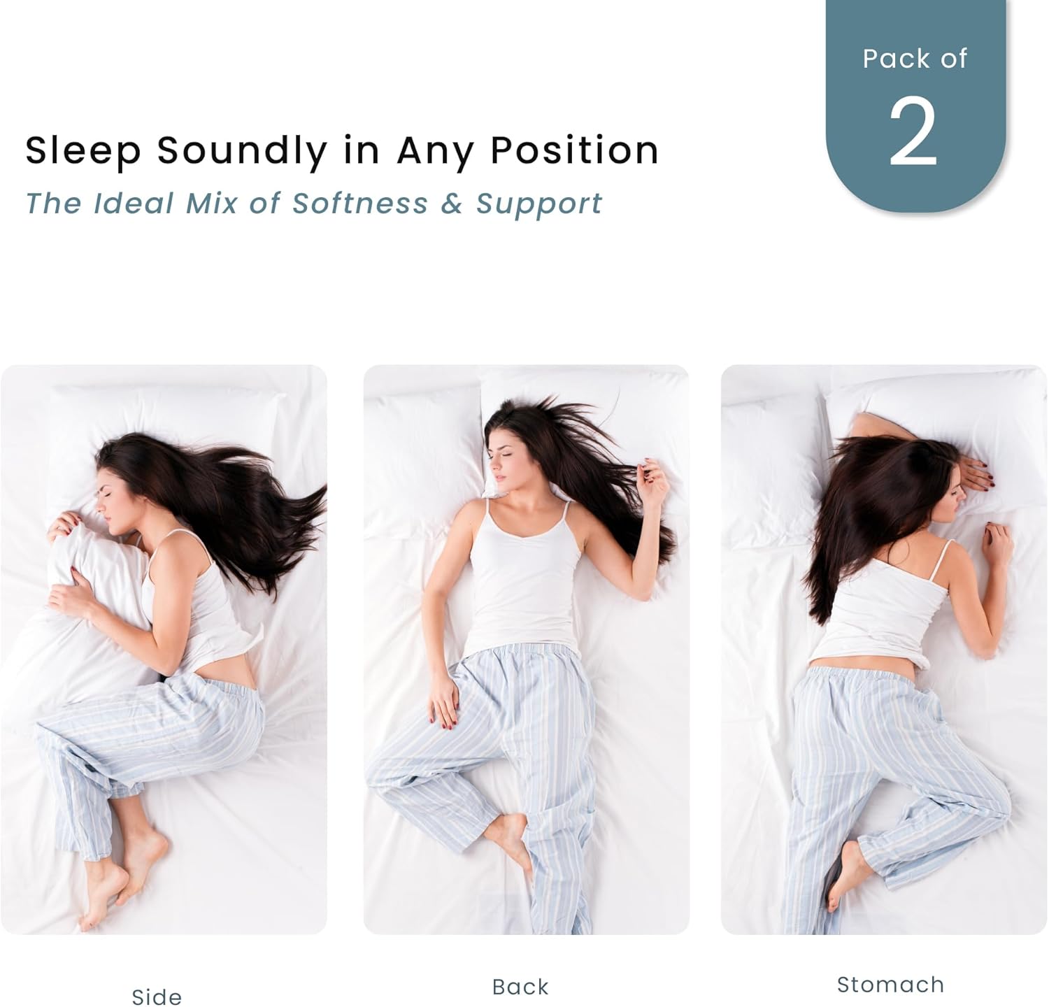 Threadmill Soft Bed Pillows Standard Size Set of 2 | Down Alternative Cooling Bed Pillow for