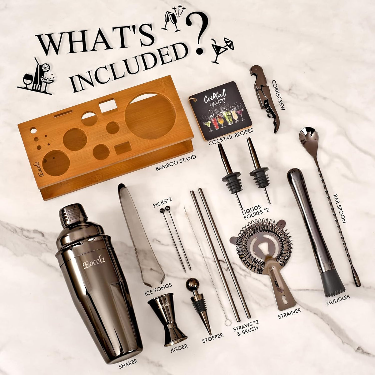 Bartender Kit Cocktail Shaker Set with Stand Bar Tool Bar Set for Drink Mixing Home Bartending Kit