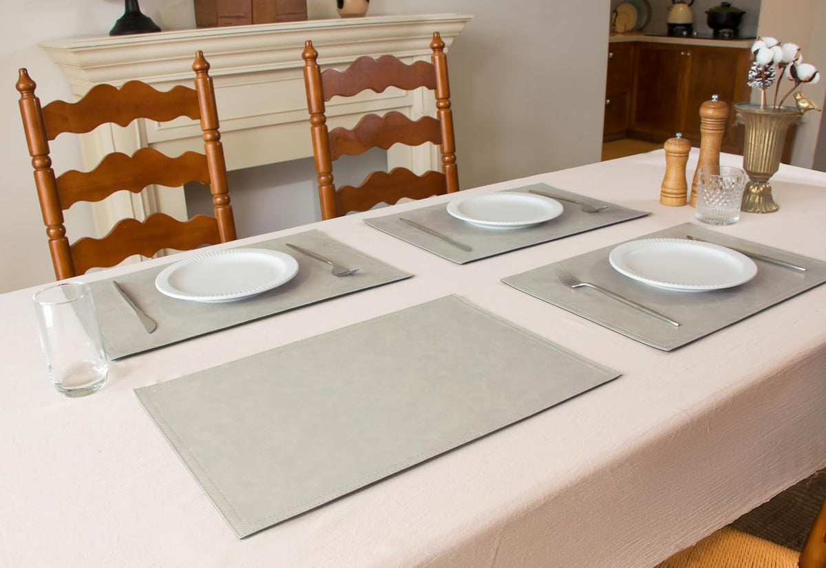Waterproof PU Placemats,Set of 8, Faux Leather Dining Table Mat, Easy to Wipe Off Scrub Vinyl Mat