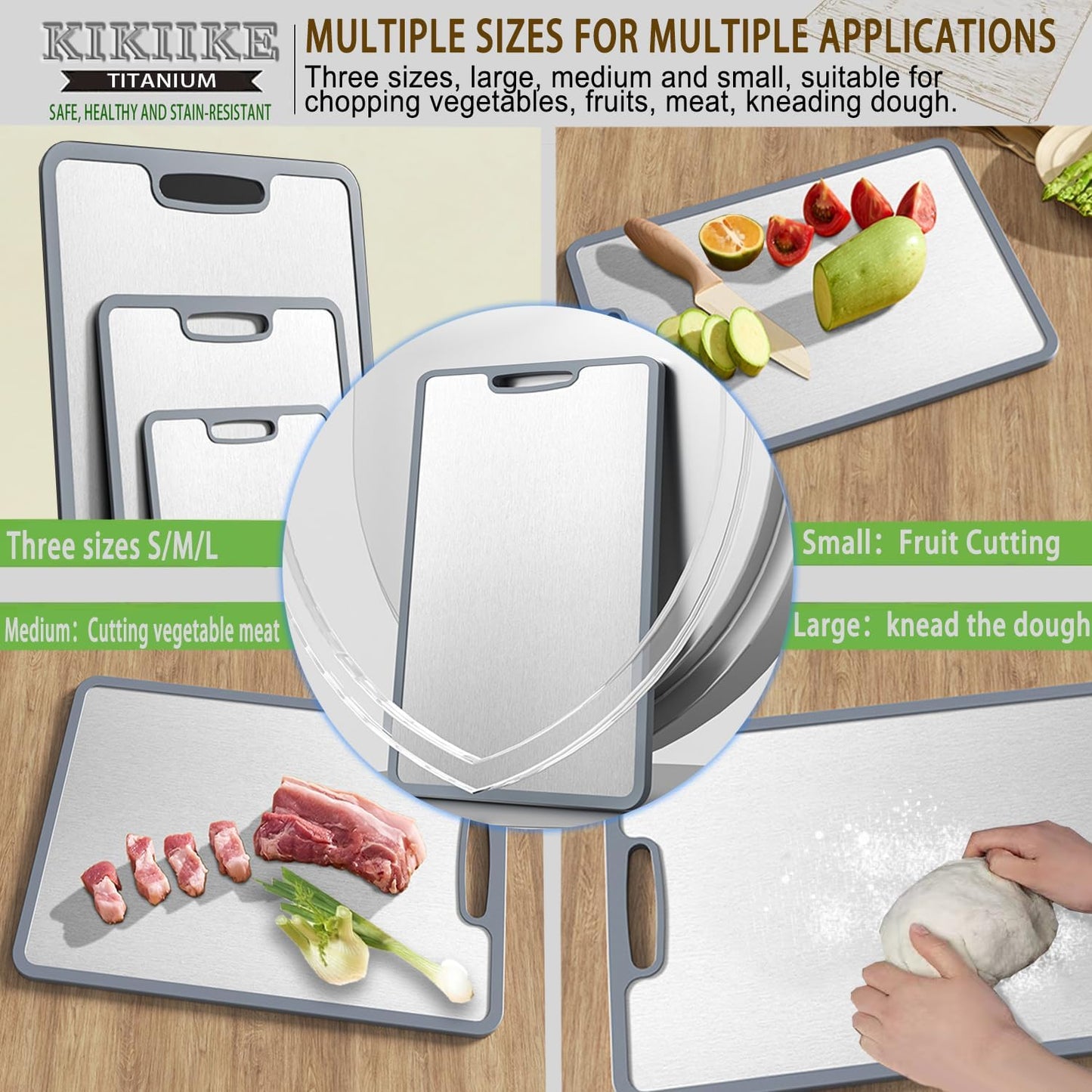 Titanium Cutting Board Double-sided non-slip silicone edging Pure Titanium Cutting Boards for