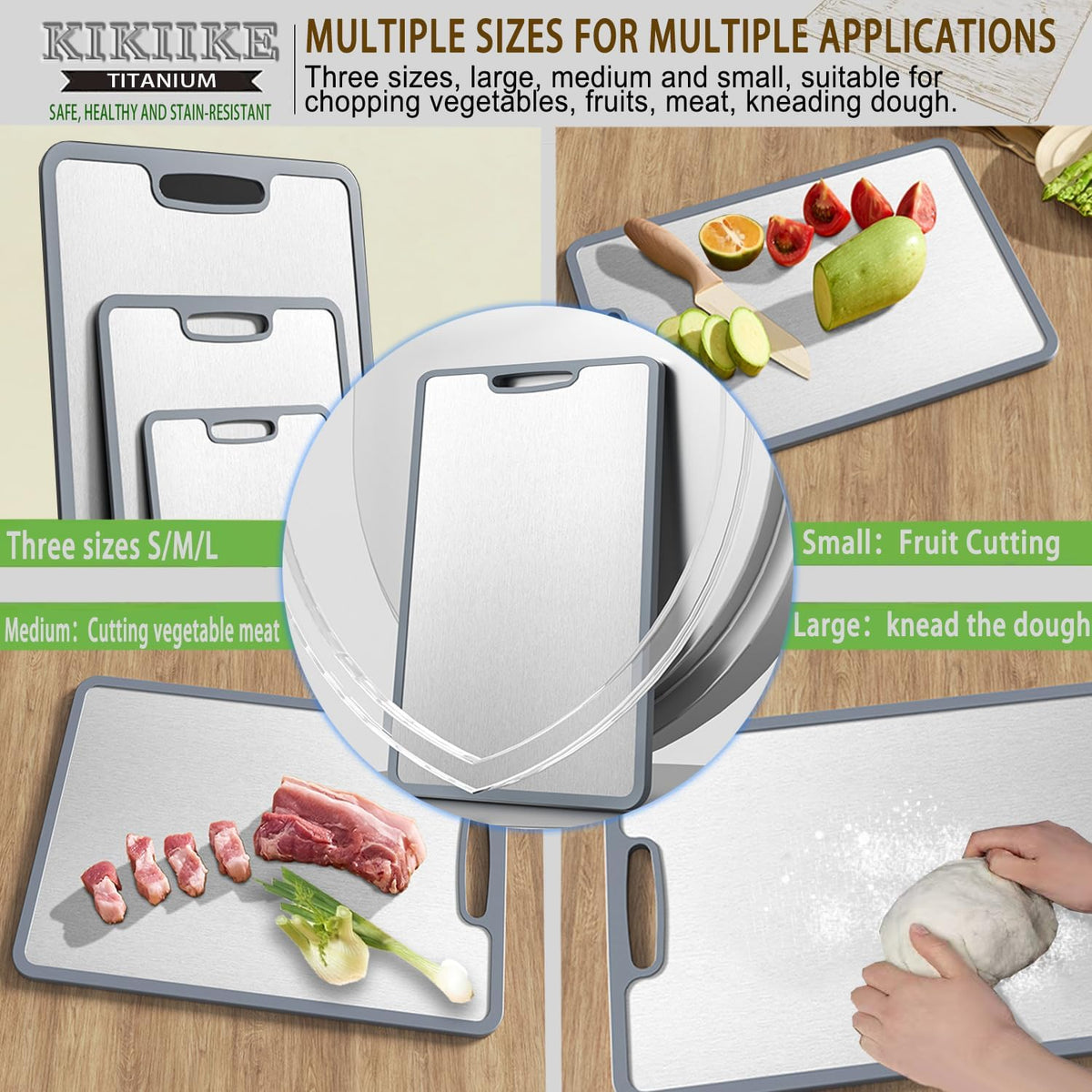 Titanium Cutting Board Double-sided non-slip silicone edging Pure Titanium Cutting Boards for