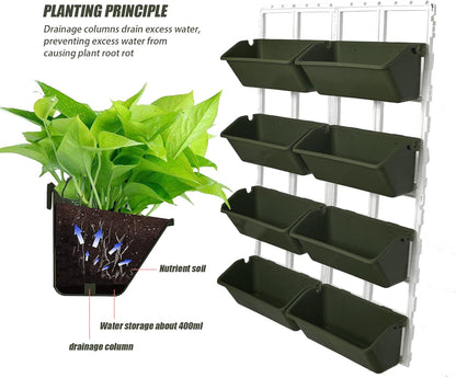 8 Pockets Vertical Planters,Wall Mounted Plastic Plant Grow Pots,Wall Pocket Planters for