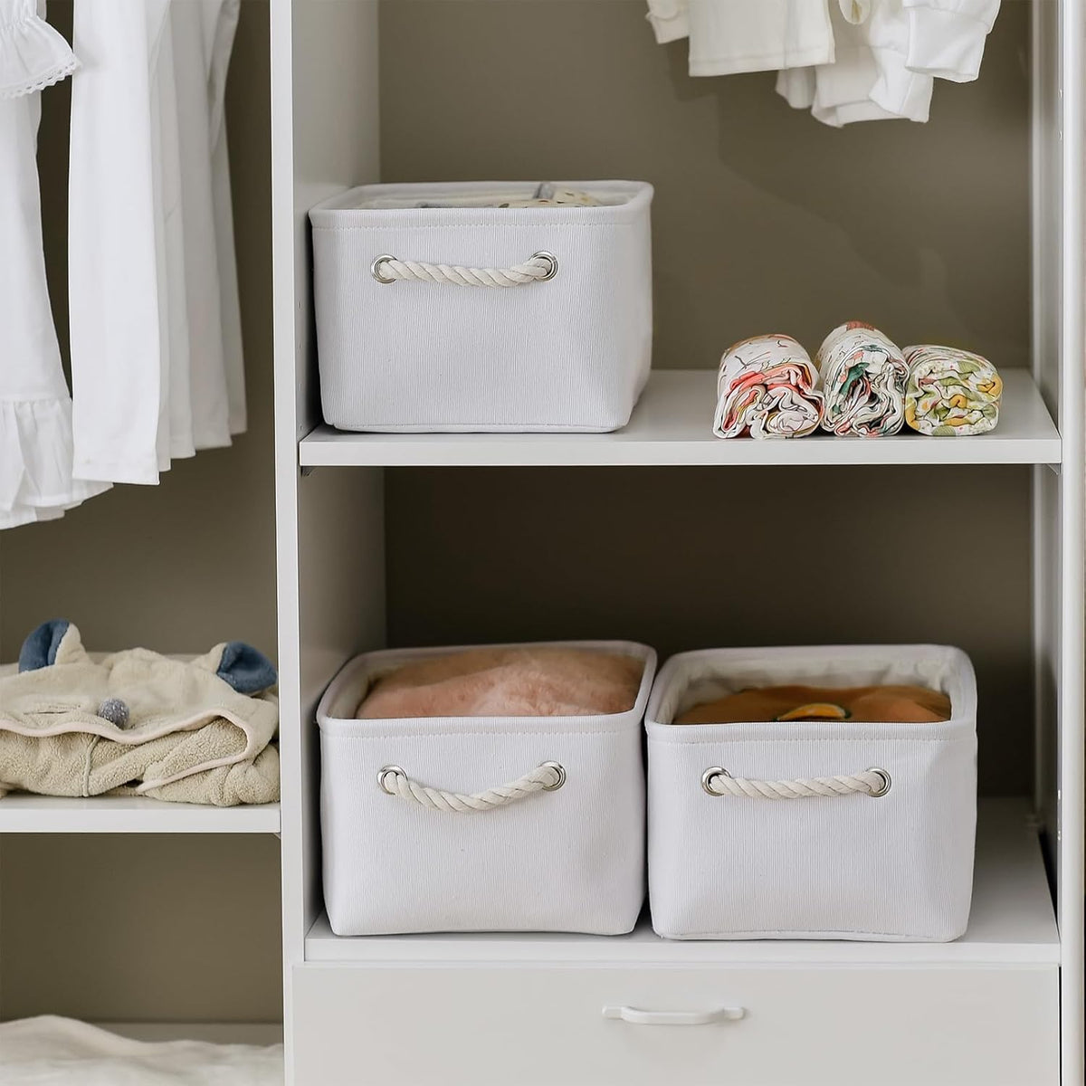 TheWarmHome Storage Bins for Shelves - Medium 3Pack 13.8L*9.8W*6.7H inch Fabric Storage Cubes