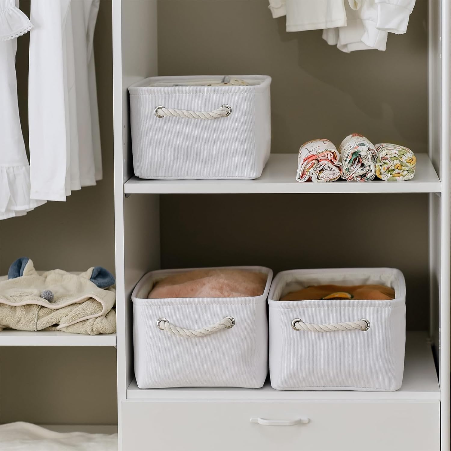 TheWarmHome Storage Bins for Shelves - Medium 3Pack 13.8L*9.8W*6.7H inch Fabric Storage Cubes