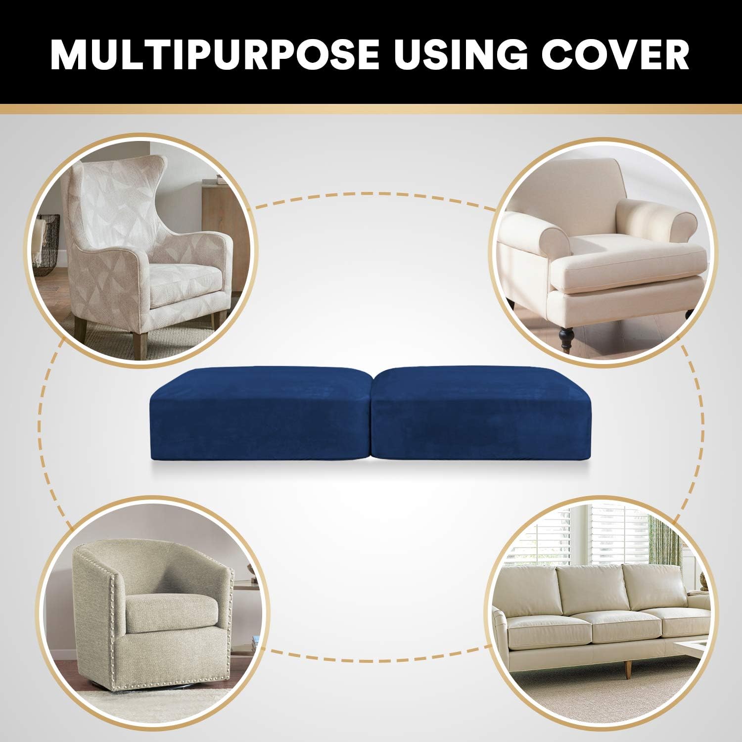 PrinceDeco Velvet Couch Cushion Cover Stretch Cushion Slipcover for Chair Loveseat Sofa Furniture